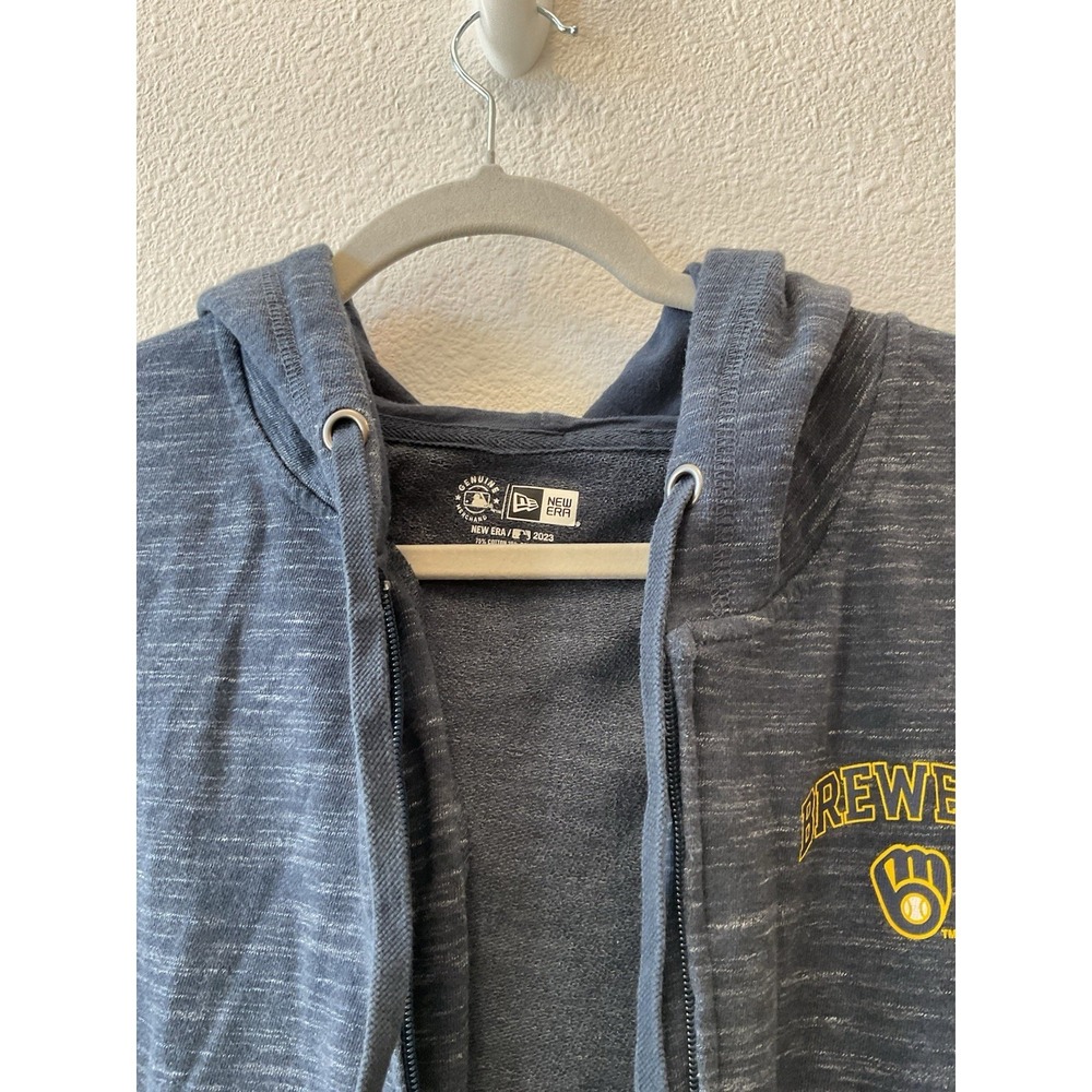 New Era Women's Dark Blue Navy Milwaukee Brewers Baseball Zip Hoodie L‎ - Picture 11 of 13
